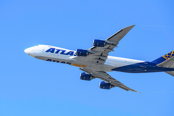 Atlas Air Boeing 747-8 Freighter Aircraft in the blue sky