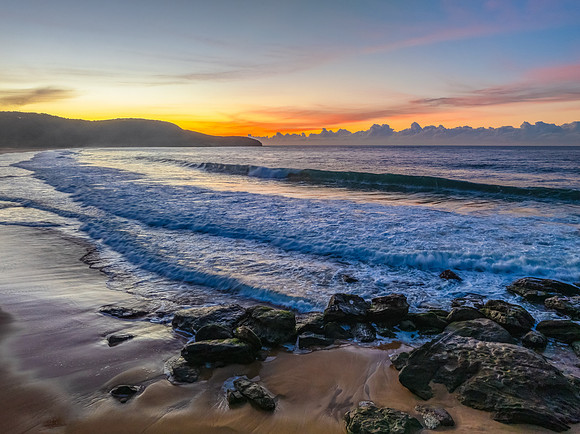 Sunrise seascape views with high cloud