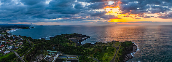 Aerial sunrise views over Bombo Beach at Kiama