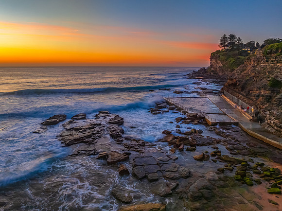Sunrise at the Seaside with an Orange Horizon
