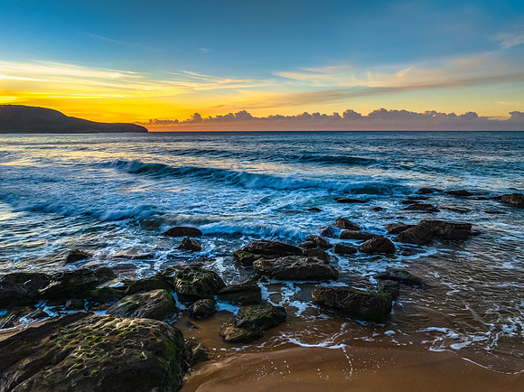 Sunrise seascape views with high cloud