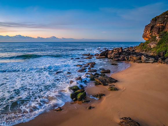 Sunrise seascape views with high cloud